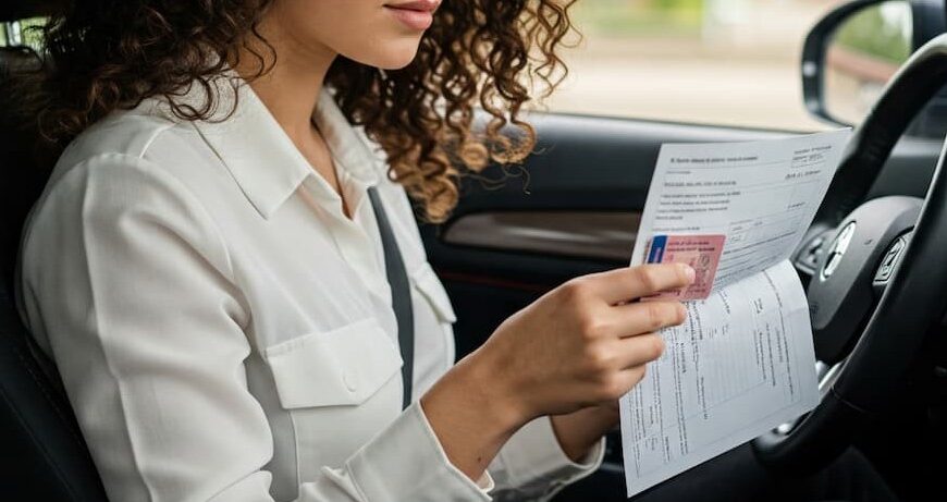 Conductora revisando la documentación que se debe llevar en el coche.