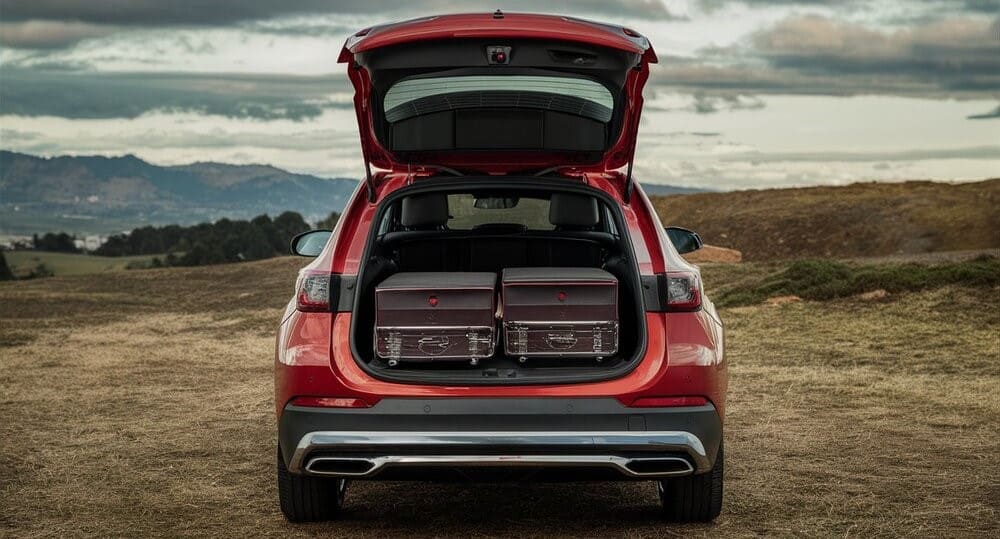 Coche rojo con maletero más grande de lo habitual