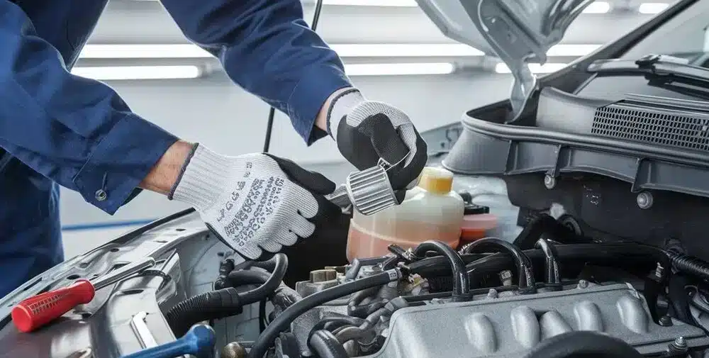 En la imagen aparece un taller cambiando el termostato del coche