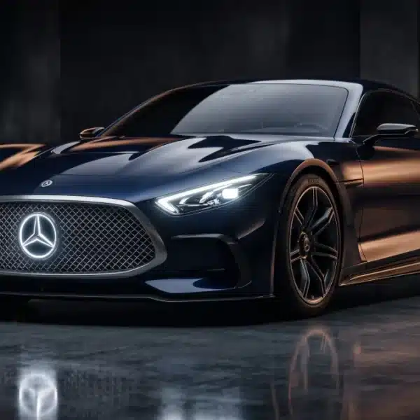 Mercedes-Benz Vision Iconic con parrilla frontal LED retroiluminada y carrocería azul marino