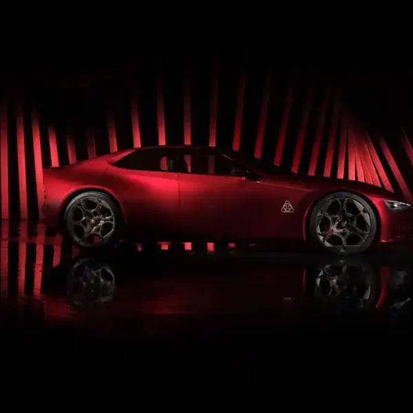 El Alfa Romeo Cuorerosso en vista lateral de color rojo
