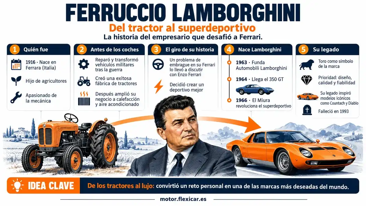 Infografía de la historia de Ferruccio Lamborghini