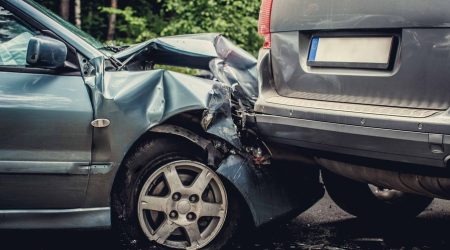 Image of a auto accident involving two cars.