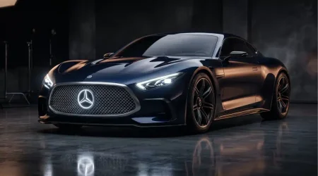 Mercedes-Benz Vision Iconic con parrilla frontal LED retroiluminada y carrocería azul marino