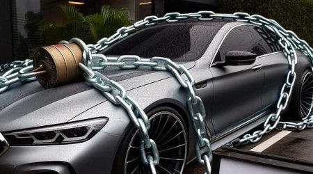 Un coche encadenado simulando que tiene reserva de dominio